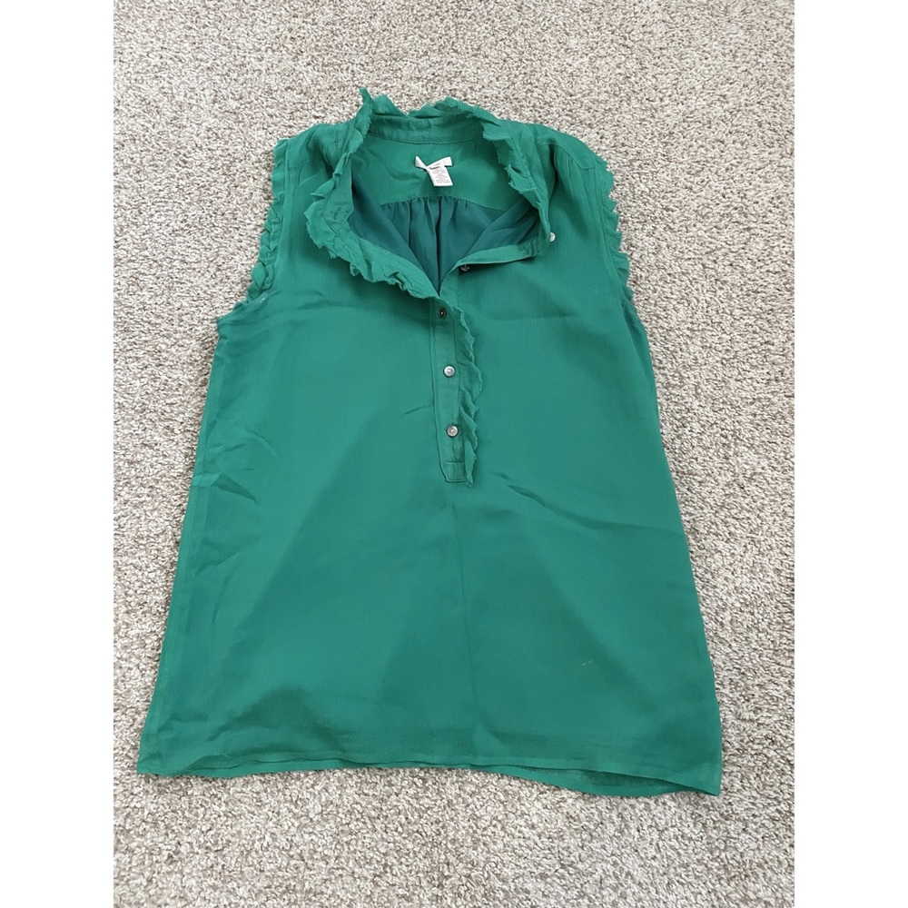 J. Crew Green Ruffle Collar Sleeveless Blouse